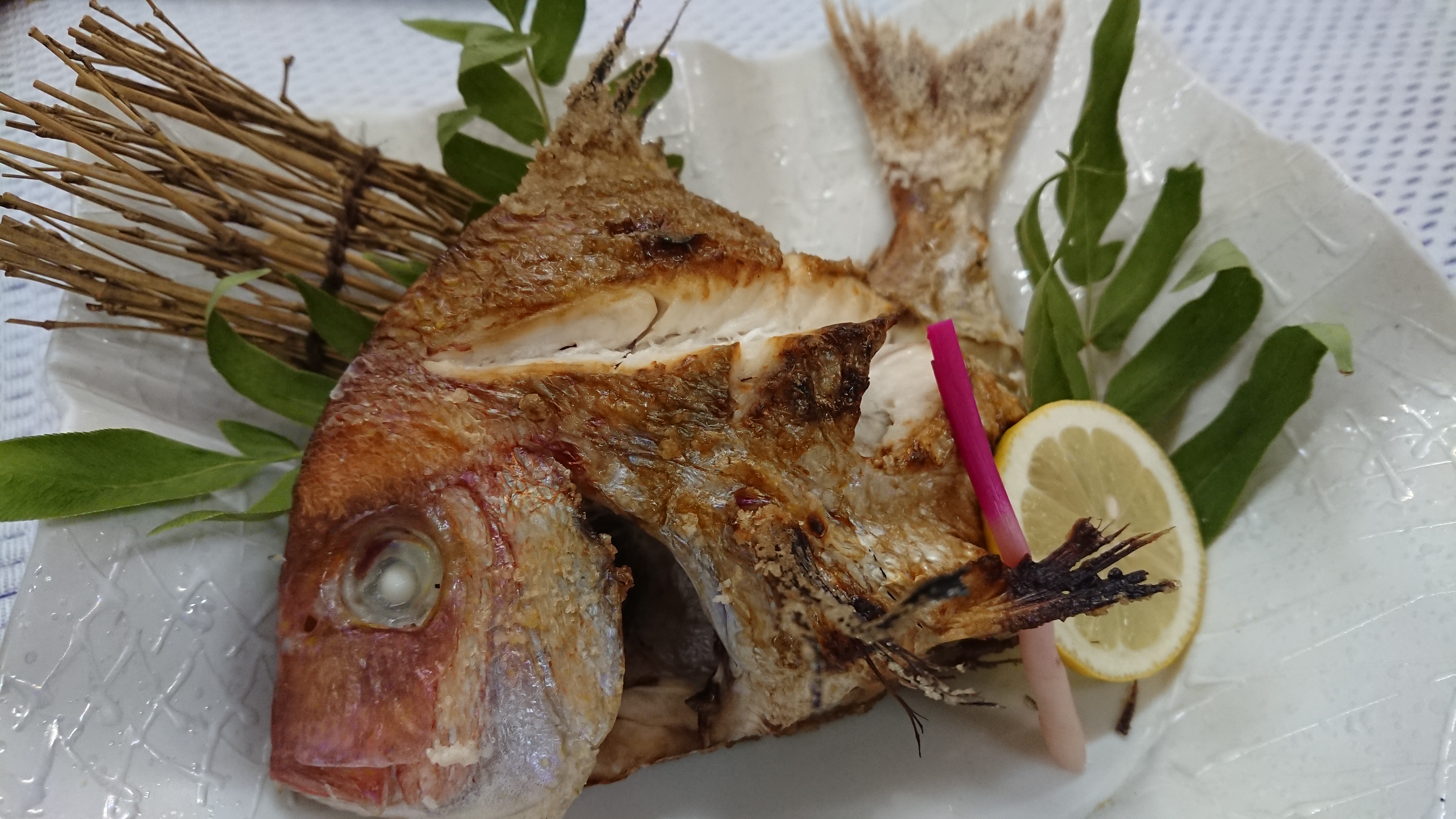 チダイ塩焼き 伊良湖 恋路ヶ浜 地魚の宿 たかのや 宿泊 食事 宴会 ふぐ料理 ゴルフ